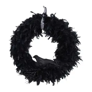 Nearly Natural 30" Halloween Raven Feather Wreath