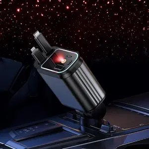 Retractable Star Lights Car Charger, YACAISI  in  Starlight Fast Phone Car Charging Adapter, Starry Sky USB C PD and Retractable Cables Cord Compatible with iPhone //////Pro Max