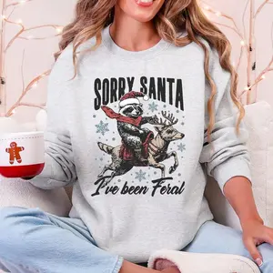 Sorry, Santa Claus, I'm very passionate. Christmas Raccoon, Fun Sports Shirt, Round Neck, Women’s, Round Neck