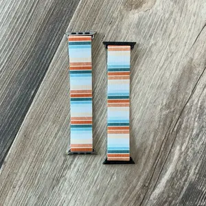 Orange and Blue Stripped Handmade Elastic Watch Band for Stylish and Convenient Wear - High-Quality Material, Versatile and Functional