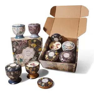 Premium Embossed Tin Scented Candle Gift Set with Lid – Dried Flower Luxury Home Decor Candle