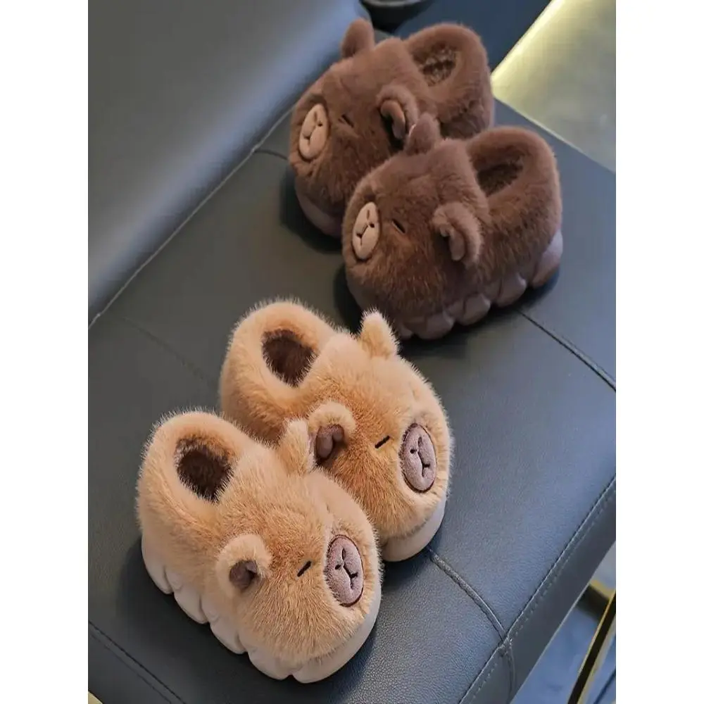 Boys' Graphic Capybara Slippers, Cozy Slip-On Animal Face House Shoes with Round Toe, Lightweight Fabric Upper & Flat Sole, Capybara Face, Eva, Animals, Cartoon, Cute Expressive-Eye Design, Animal-Themed
