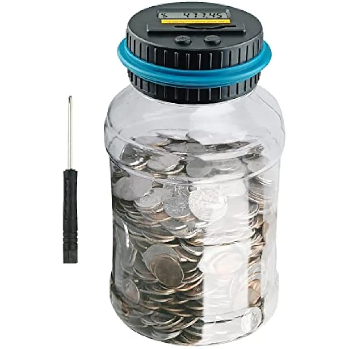 1.8L Digital Plastic ABS Coin Counter Jar with LCD Display, Durable High-Capacity Safe Piggy Bank for Adults, US Coin-Compatible Home Supplies & Decor