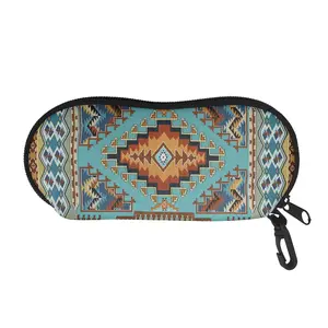 Aztec Tribal Sunglasses Case Neoprene Soft Eyeglasses Holder with Carabiner Clip Zipper Glasses Pouch Scratch Resistant Shockproof Eyewear Storage Bag Hanging Design for Travel Outdoor Beach 4th of July Summer Vacation outdoorfun