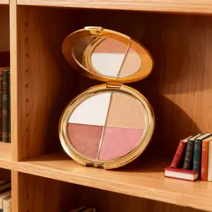 Glowjiu 4-in-1 Glow Palette & Brush Set Multi-Use Highlighter Blush Eyeshadow for Effortless Radiance Versatile Makeup Tool Ideal for Makeup Enthusiasts