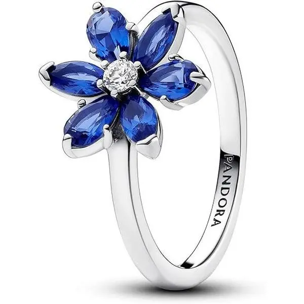 Pandora Sparkling Herbarium Cluster Silver Ring, Coordinated Look, Blue Stones, Celebrates Beauty of Nature, Nature Gift, Size 54, 193000C01