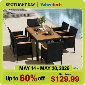 【3 Packages Delivery】Yaheetech 5/7/9-Piece Patio Furniture Set, Outdoor Dining Table with 6 Chairs, Rattan Conversation Set with Soft Cushions for Backyard Deck Garden,summervibes