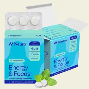 Neuro Peppermint Extra Strength Energy & Focus Gum/Mints - Sugar Free with Natural Caffeine, L-theanine, Vitamin B12 & Vitamin B6