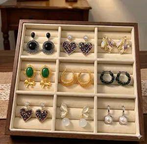 Golixelle 9 Unique Designs Brushed Gold Women's Earrings Clean Girl Aesthetic Luxury Hypoallergenic Zircon Stud Set Fashionable Round Hoop Earrings Birthday Gifts for GF Trendy Jewellery Accessories Gold Plated Hoop