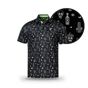 GRUNK DOLFER Men's Medium Fit Short-Sleeve V-Neck Button Front-Placket Polo Shirt - Cartoon Design Casual Summer Outfit, Golf Party Top, Polo Shirt Outfit, Polo V Neck