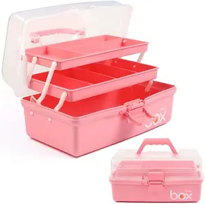 12in Three-Layer Multipurpose Storage Box, Folding Tool Box/Art & Crafts Case/Sewing Supplies Organizer/Medicine Box/Family First Aid Box with 2 Trays