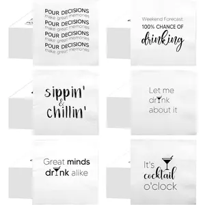 96 Pcs 5'' x 5'' Funny Cocktail Napkins, 2 Ply Bar Napkins with 6 Different Funny Quotes for Adult, Ideal for Wedding Birthday Anniversary Holiday Party (Black Font)