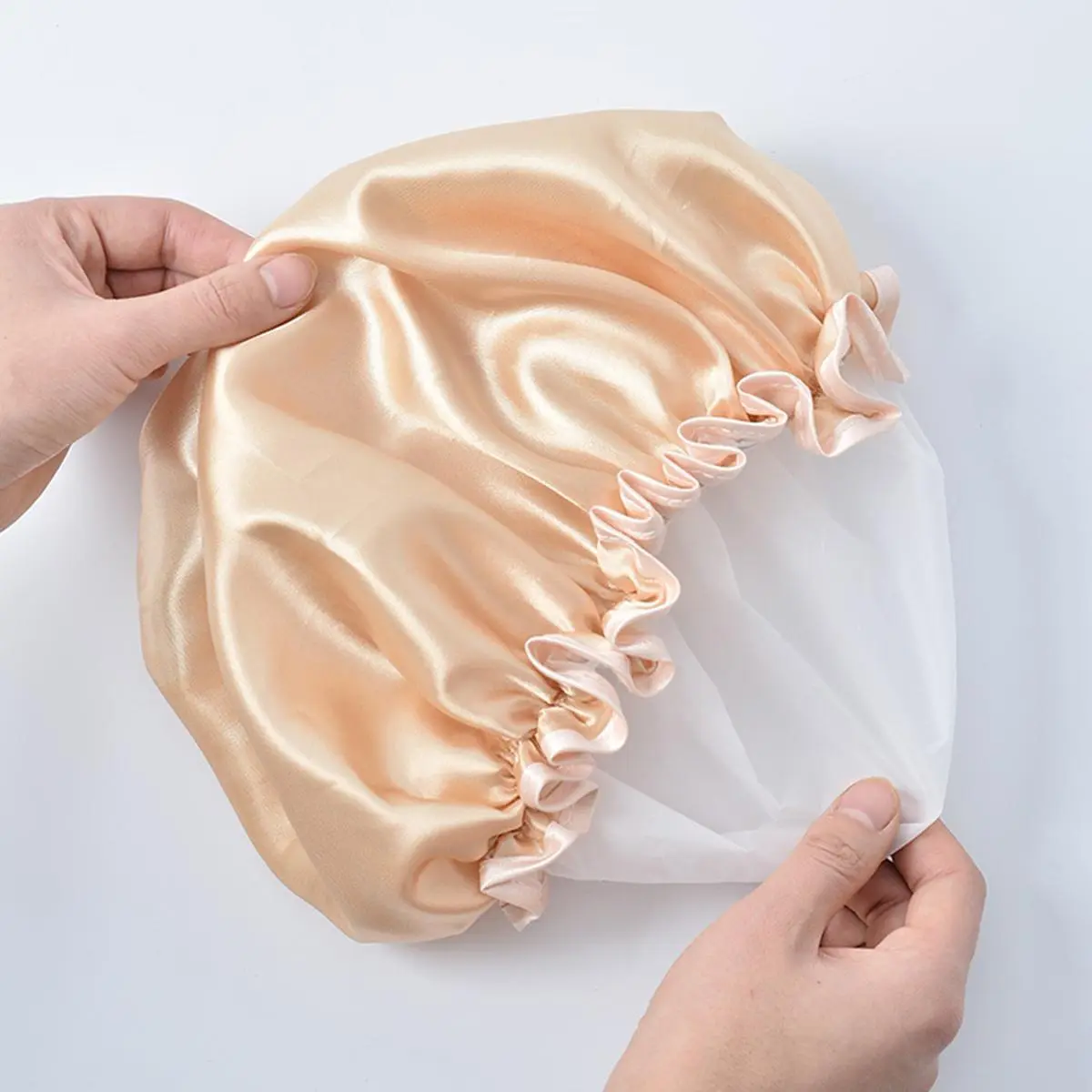 Double Layer Waterproof Satin Shower Cap, 1 Count Solid Color Bathing Hat, Hair Cap for Women, Bathroom Supplies for Home Use, Home Supplies