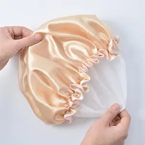 Double Layer Waterproof Satin Shower Cap, 1 Count Solid Color Bathing Hat, Hair Cap for Women, Bathroom Supplies for Home Use, Home Supplies