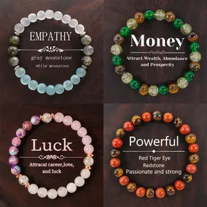 4PC Crystal Bracelet Set - Empathy Money Luck Powerful for Spiritual Life Goals Unisex Gray Moonstone Red Tiger Eye