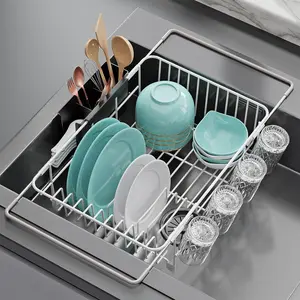 Dish Drying Rack in Sink: Expandable, 3-Slot Utensil Holder, Anti-Slip Handle.Small Dish Rack: for Small Households.Drying Rack: White