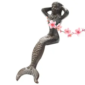 Sungmor Heavy Duty Cast Iron Mermaid Statue - Sitting Mermaid Figure Ornament - Great Home & Garden Sculpture for Decorate Swimming Pool/Pond/Planter Stands/Book Shelf/Corner Table
