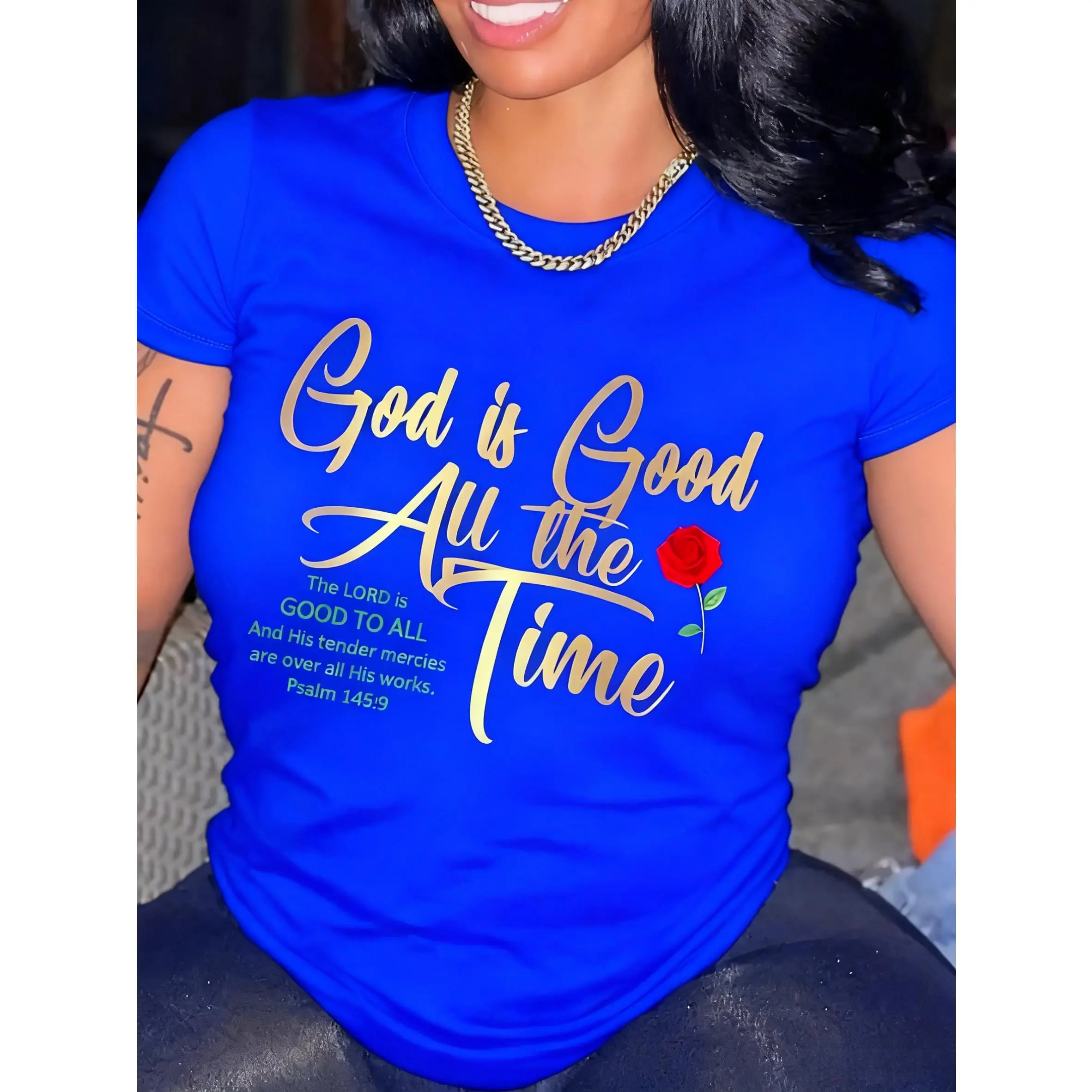 Women's 100% Smooth Cotton Graphic T-Shirt - 'God Is Good' Inspirational Letter Print, Round Neck, Short Sleeve, 10 Colors, Machine Washable, Casual, Oversized Fabric for Ladies