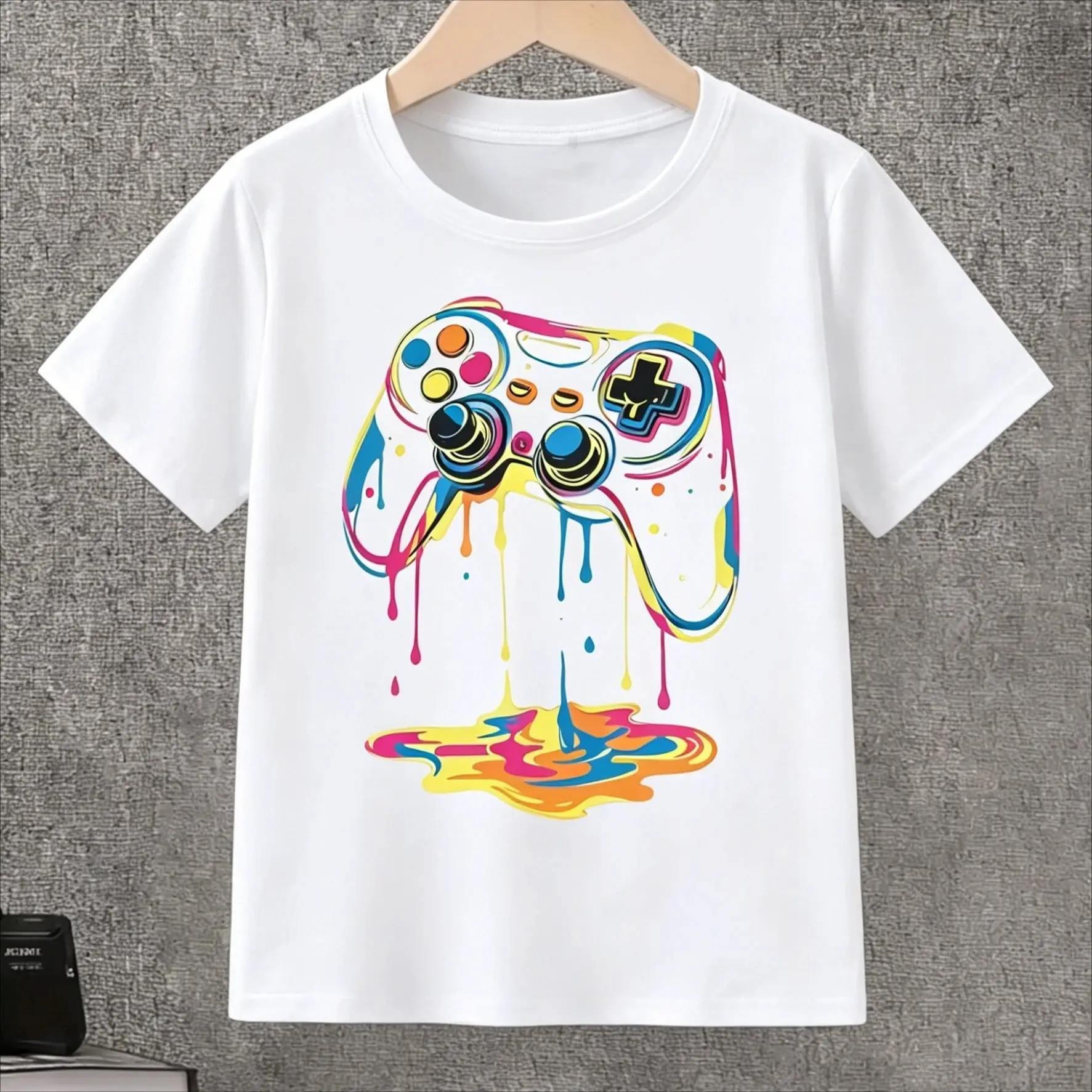 Unisex Melting Game Controller T-Shirt Casual Black Short Sleeve Crew Neck Gamer Graphic Tee graphic t shirts  kawaii  y2k top