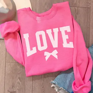 Valentine Sweatshirt, Coquette Love Sweatshirt, Cozy Valentine's Day Gift, Gift for Her, Women's Varsity Style Crewneck, Galentine Sweater