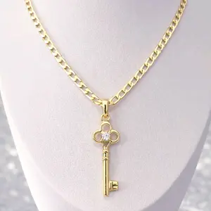 Key Pendant Necklace  Cuban Link Chain – 24” Length | 14K Gold Laminated