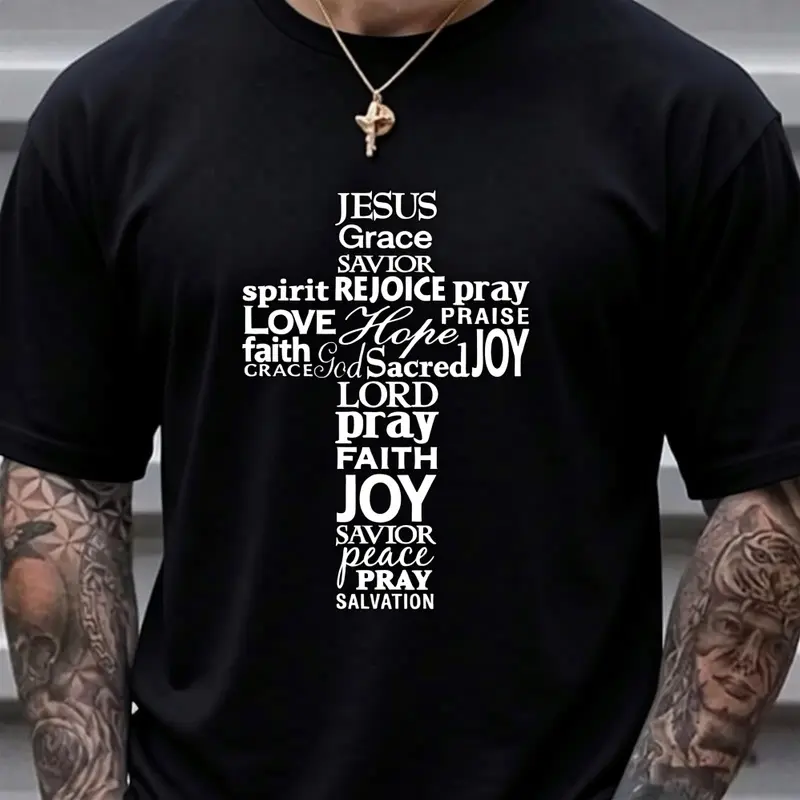 One Piece of Spiritual Text Cross Heat Transfer Sticker, Iron-On Patch, Suitable for Making Clothes, T-Shirts