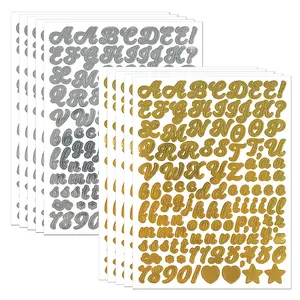 10 Sheets Gold Silvery Glitter Letter Stickers, 0.5 Inch Handwritten Waterproof Decorative Labels for Journals & Gifts, Alphabet Stickers
