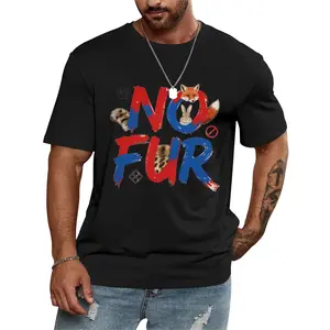 No Fur Animal Rights Activist Tee Men's 180g Combed Cotton T-Shirt Casual Crew Neck Short Sleeve Soft Breathable Daily Wear - Menswear