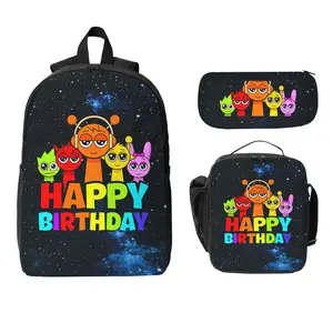 Sprunki  Backpack 3-Piece Cute Backpack Set — All-Character "Rainbow Academy" Style Schoolbag, Colorful Cartoon Travel Backpack (Unisex), An Exclusive Birthday Gift