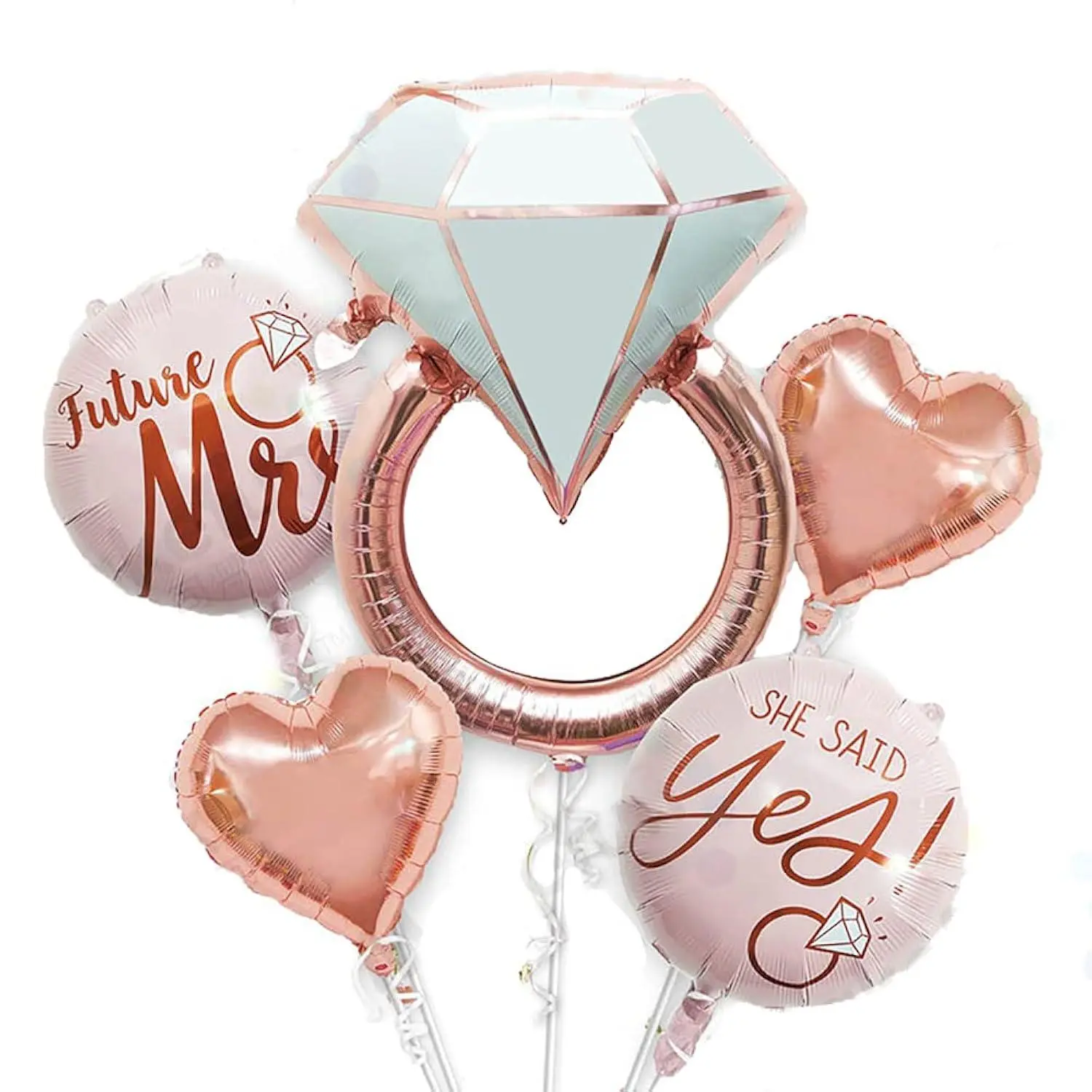 Diamond Ring Foil Balloon Set, 5Pcs Bridal Shower Supplies For Bridal Shower Bride To Be Party Wedding Engagement Decoration