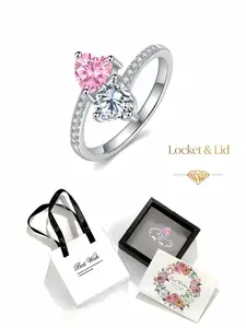 Double Heart Love Luxury shiny diamond inlaid ring, trendy versatile pink diamond band, adjustable design.Comes with exquisite drawer jewelry gift box.Perfect gift for women on birthdays, Mother's Day, Valentine's Day, Christmas and anniversaries.
