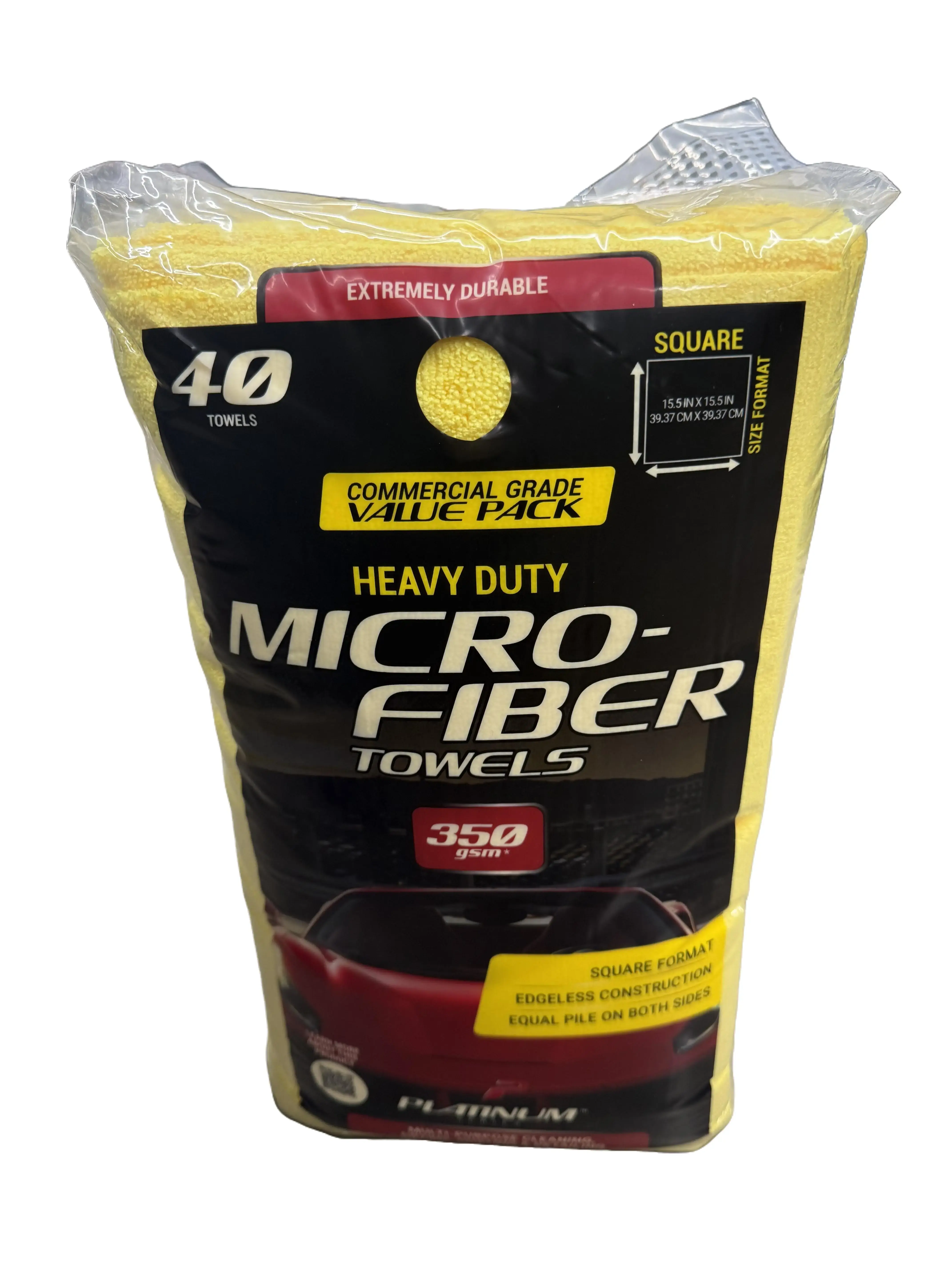 Platinum Series Heavy Duty Multi-Purpose Microfiber Detailing Towels, 40 Pack, Yellow