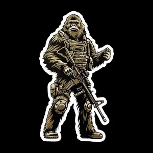Tactical Bigfoot Warrior Sticker, Funny Cryptid Hunting Vinyl Sticker Gift, Special Forces Inspired Bigfoot Car Laptop Cooler Outdoor Adventure Sticker