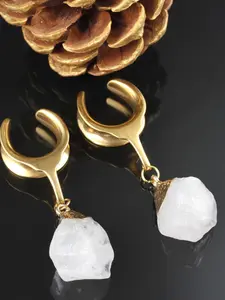 Vanku 2pcs Stainless Steel Saddle Hangers, Natural Stone Drop Ear Plugs, Tunnels Plug Ear Gauges, Casual Elegant All-Season Accessory