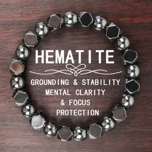 GADASLUY Men's Hematite & Iron Bracelet Natural Stone for Circulatory Grounding Stability Mental Clarity Focus Protection Daily & Vacation Jewelry