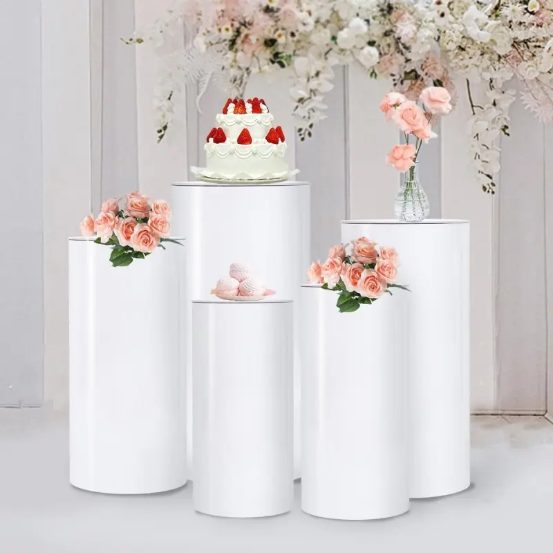 VINCIGANT 5Pcs White PVC Round Cylinder Stands for Party Decoration Plastic Circular Cylindrical Brackets Cylinder Pedestal Stands for Birthday Wedding Event Decor