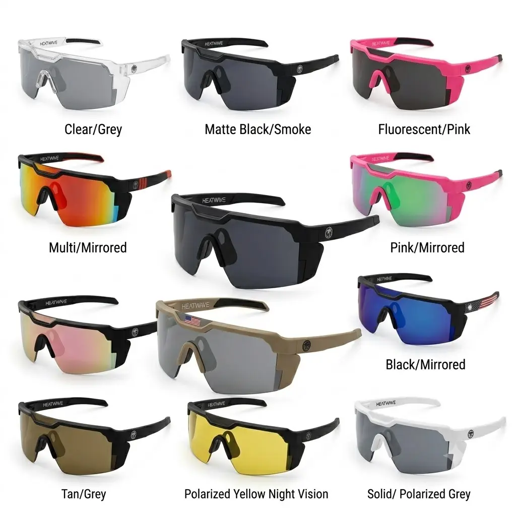 HEATWAVE Shield-X ANSI Z87+ Certified Sports Sunglasses, Multi-Color Polarized & Night Vision Impact Resistant UV400 Cycling Glasses