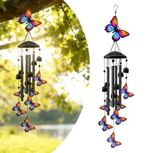 Outdoor Butterfly Wind Chimes, Hanging Wind Bells with Metal Tubes & Bells, Butterflies Gifts for Memorial & Holiday