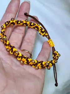 Handmade Sunflower Anklet - Brown Yellow Cord with Golden Beads