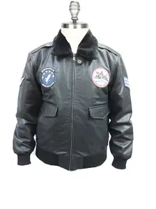 Men's Buffalo Leather Air Force Bomber Jacket Classic Flight Style with Fur Collar & Patches for Stylish Men