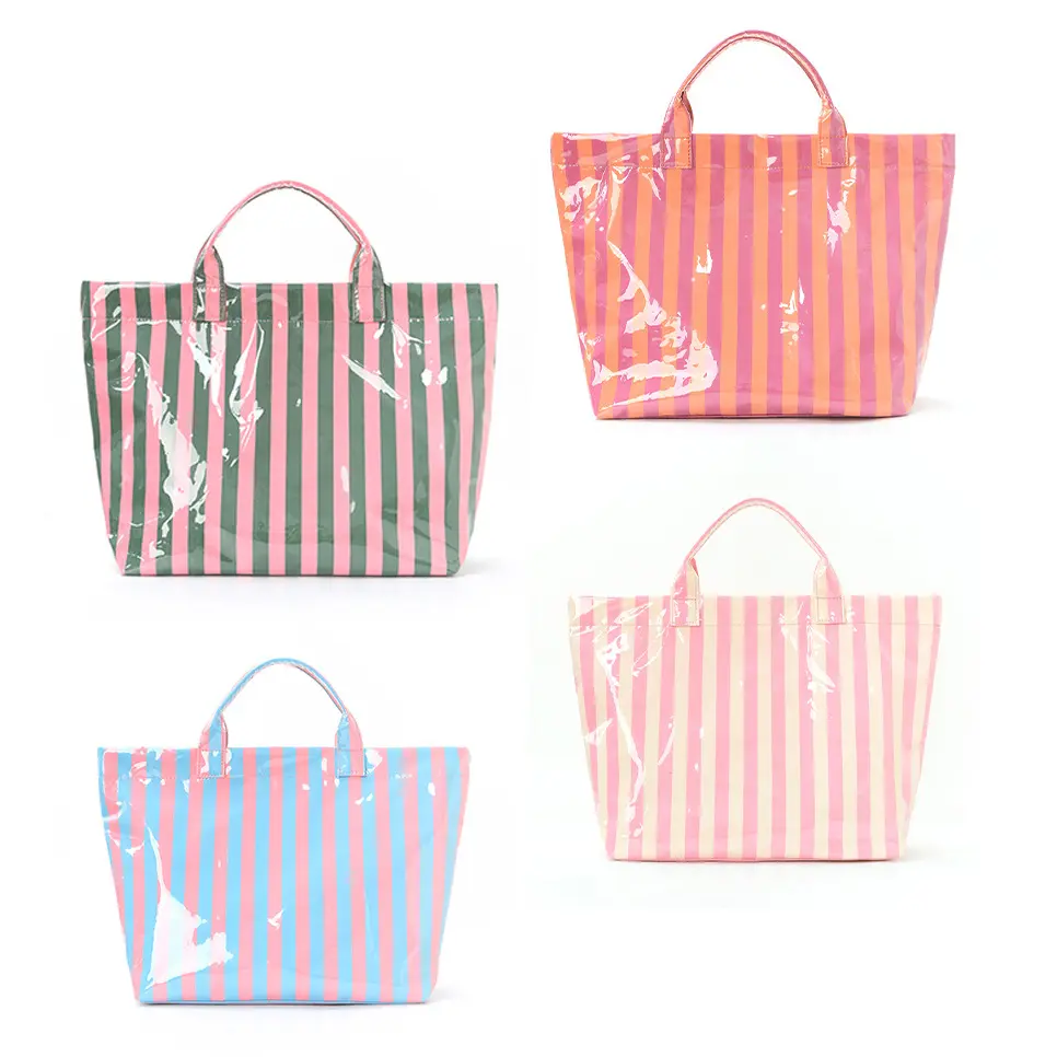 Striped Tote Bag High-Value Lightweight Handbag Large Capacity Commute Bag Portable Travel Shoulder Bag, Casual All-Season Beach Tote