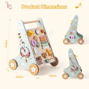 Wooden Baby Walker with Activity Center: 2-in-1 Push Walker for Toddlers Ages 1-3 - Montessori Educational Toy for Early Walking & Fine Motor Skills Development