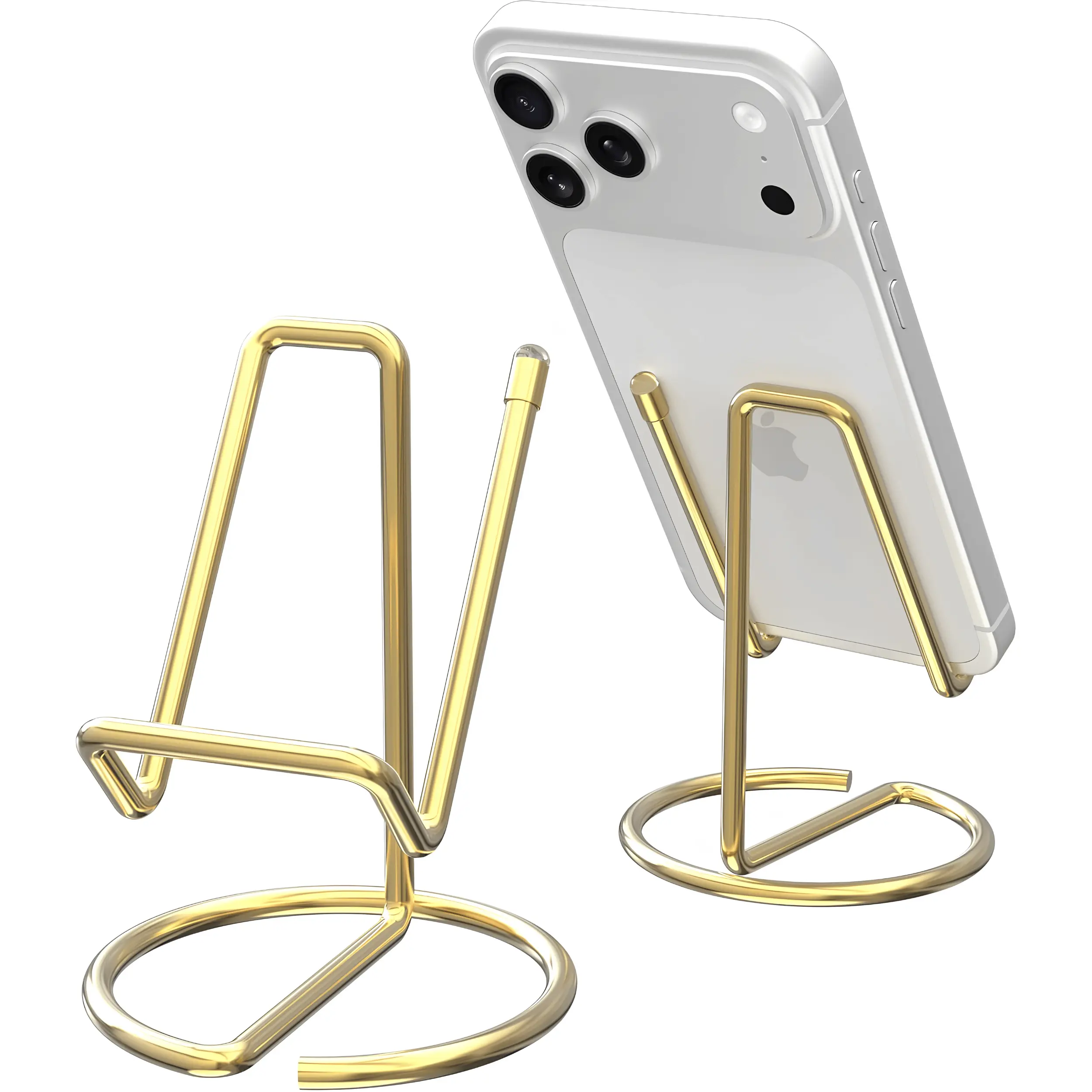 Metal Desk Cell Phone Stand - Cute 1-Piece Stable Holder for iPhone, Samsung, Android Phones, iPad & Tablets - Hands-Free Dock for Office, Home (Gold)