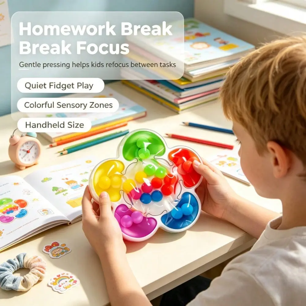 Unisex Colorful Flower-Shaped Sensory Fidget Push Bubble Toy, Handheld Stress Relief Item for Kids+Adults, Quiet Desk Focus Tool for Homework Breaks