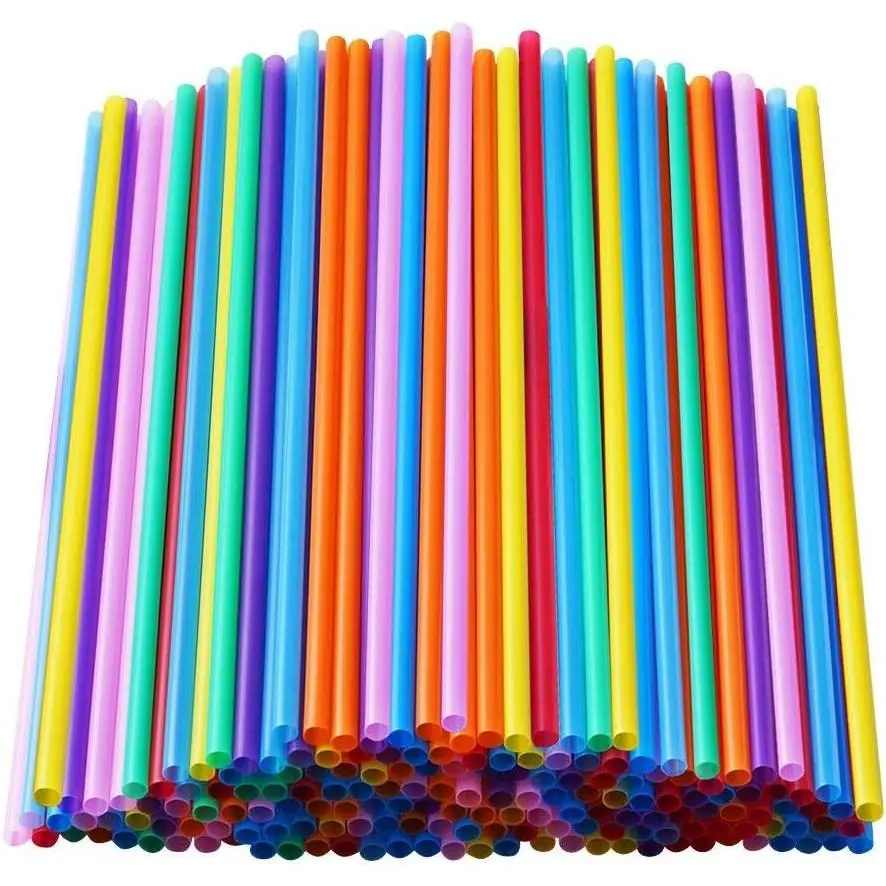 200 Pcs Assortment Eco-Friendly Colorful Lightweight Flexible Plastic Long Disposable Drinking Straws, 0.23" Diameter, 10.2" Long, Adult-Suitable - For Birthday Supplies, Home & Festive Use, Ideal for Drinking Juice, Milk, Festive Supplies