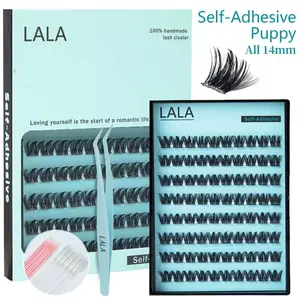 【Puppy】LALA Self-Adhesive Eyelashes All 14 mm Synthetic  C-Curly Clusters Pre-Glued No Glue Needed Easy Application Beginner Friendly Reusable Cosmetic Makeup