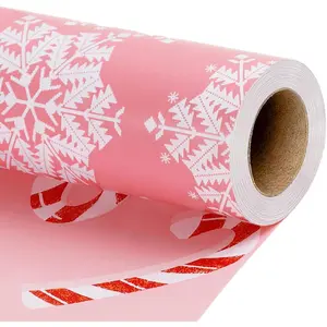 Reversible Christmas Wrapping Paper Roll,  Snowflake & Candy Cane Design for Christmas, Party, Holiday, Celebration, 17 Inch X 33