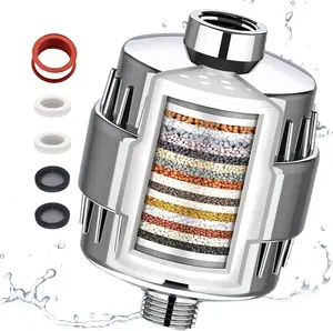 Shower Filter 20 Stage Showerhead Filter for Hard Water with 1 Replaceable Cartridges for Removing Chlorine Fluoride, Polished Chrome