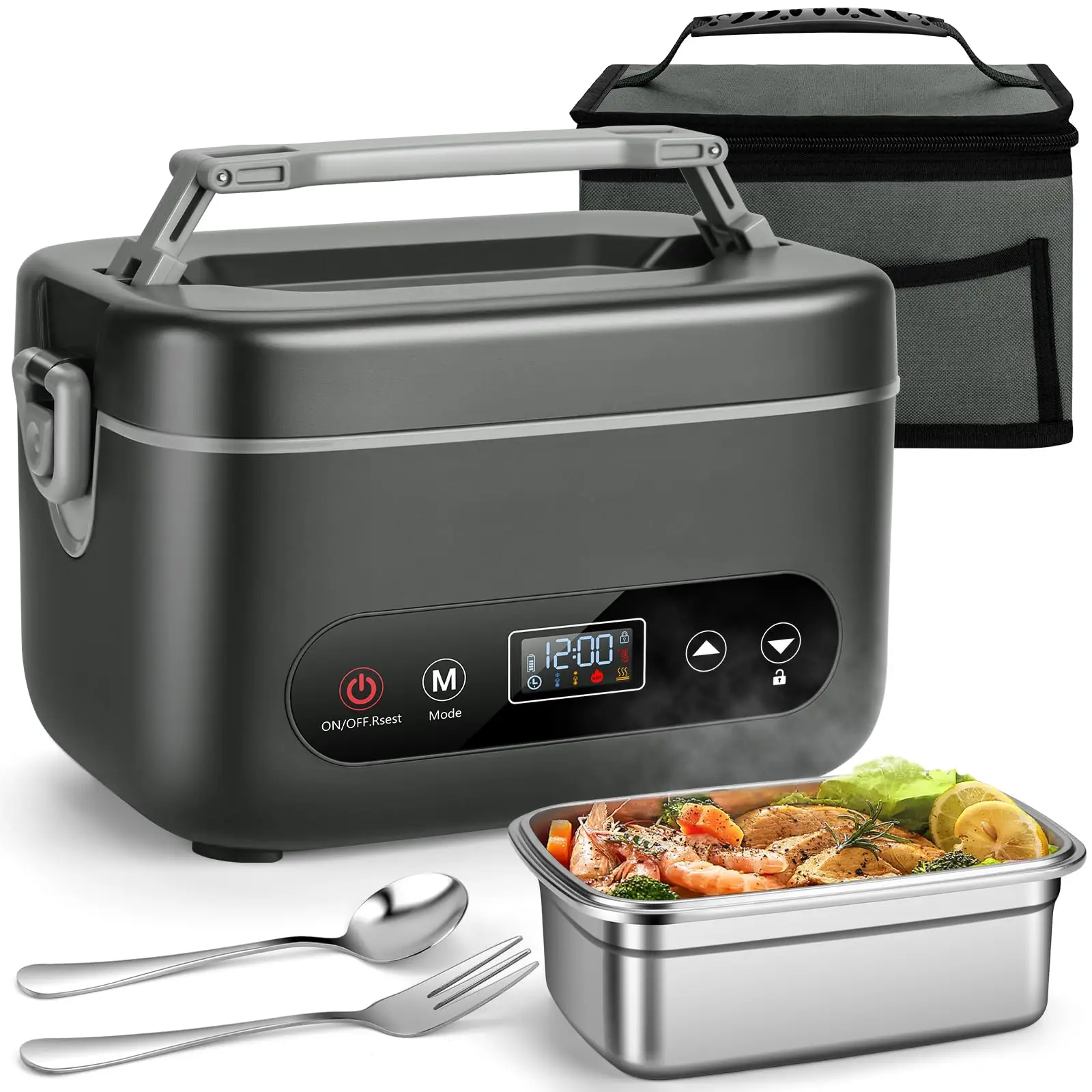 1.2L Cordless Electric Lunch Box, 20000mah Rechargeable Portable Food Warmer, 5-Sided Heating, Auto Temp Control, Leak-Proof, BPA-Free