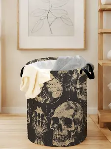 Skull Print Laundry Basket with Handle, Durable Foldable Clothes Storage Bin, Large Capacity Toy Organizer for All Seasons, Collapsible Laundry Hamper, Dirty Clothes Basket
